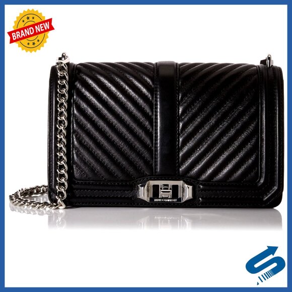 Quilted Leather Crossbody Bag with Chain Strap 9.75x6x3 Inches